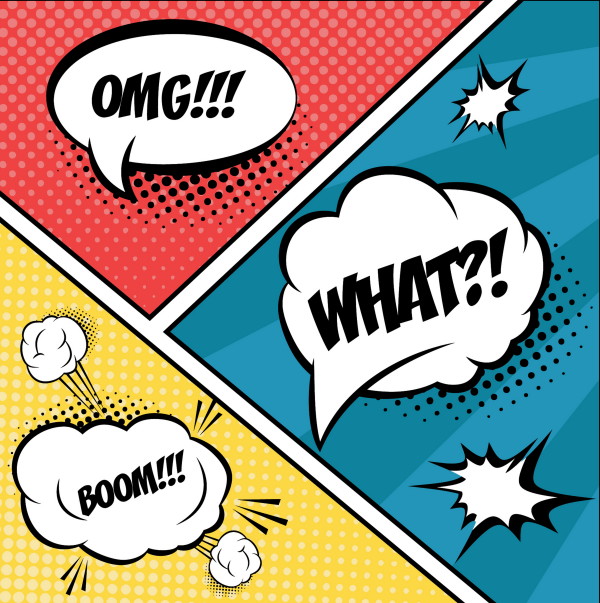 A set of comic bubbles and elements in pop art,with halftone shadows